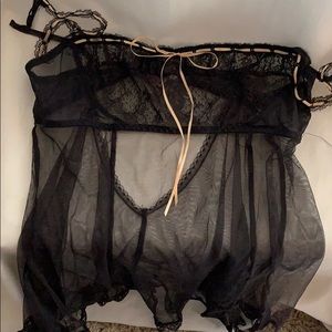 Black lace and mesh babydoll lingerie